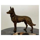 Vintage Marble Desk Tray with Bronze German Shepard Figurine