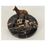 Vintage Marble Desk Tray with Bronze German Shepard Figurine