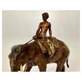 Antique Cold Painted Austria Miniature Bronze Elephant and Rider Figurine