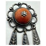 Vintage Sterling (875) Ornament Brooch with Baltic Amber