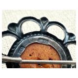 Vintage Sterling (875) Ornament Brooch with Baltic Amber