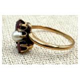 Vintage Petite 14k Pearl and Garnet Ring