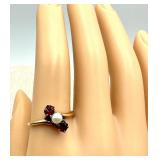 Vintage Petite 14k Pearl and Garnet Ring