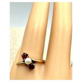 Vintage Petite 14k Pearl and Garnet Ring