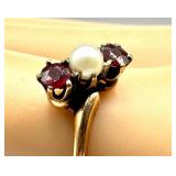Vintage Petite 14k Pearl and Garnet Ring