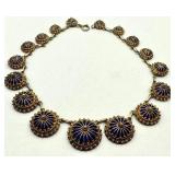 Antique Enamel Cobalt Blue and Gold Tone Necklace