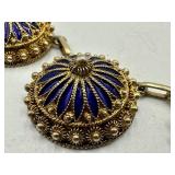 Antique Enamel Cobalt Blue and Gold Tone Necklace