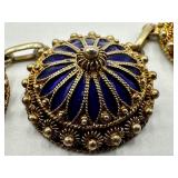 Antique Enamel Cobalt Blue and Gold Tone Necklace