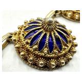 Antique Enamel Cobalt Blue and Gold Tone Necklace