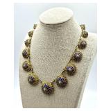 Antique Enamel Cobalt Blue and Gold Tone Necklace