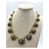 Antique Enamel Cobalt Blue and Gold Tone Necklace