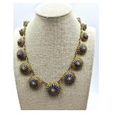 Antique Enamel Cobalt Blue and Gold Tone Necklace