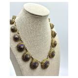 Antique Enamel Cobalt Blue and Gold Tone Necklace