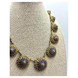 Antique Enamel Cobalt Blue and Gold Tone Necklace