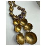 Antique Enamel Cobalt Blue and Gold Tone Necklace