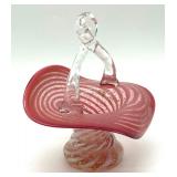 Antique Striped Unique Hand Blown Art Glass Bowl with Twisted Handle