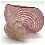 Antique Striped Unique Hand Blown Art Glass Bowl with Twisted Handle