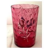 Antique Victorian Cranberry Glass Footed Bowl and Petite Hand Painted Glass Tumbler