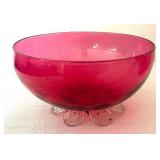 Antique Victorian Cranberry Glass Footed Bowl and Petite Hand Painted Glass Tumbler