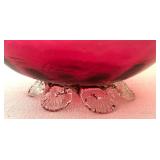 Antique Victorian Cranberry Glass Footed Bowl and Petite Hand Painted Glass Tumbler