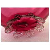 Antique Victorian Cranberry Glass Footed Bowl and Petite Hand Painted Glass Tumbler