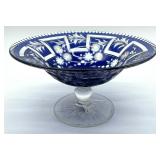 Vintage Crystal Cobalt Blue Cut to Clear Compote