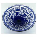 Vintage Crystal Cobalt Blue Cut to Clear Compote