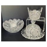 Vintage Cut Crystal and Glass Bowls and Covered Butter Dish