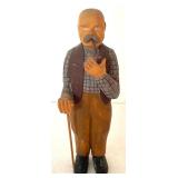Vintage Wood Carved Man with a Pipe Figurine