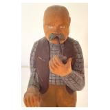 Vintage Wood Carved Man with a Pipe Figurine