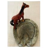 Vintage Ashtray / Desk Tray with Metal Horse Figurine