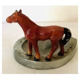 Vintage Ashtray / Desk Tray with Metal Horse Figurine