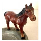 Vintage Ashtray / Desk Tray with Metal Horse Figurine