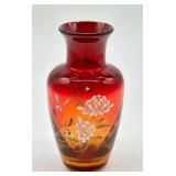 Antique Hand Painted Amberina Vase