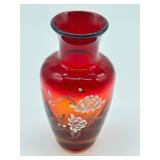 Antique Hand Painted Amberina Vase