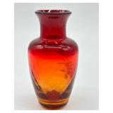 Antique Hand Painted Amberina Vase