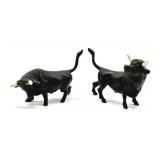Pair of Antique Bronze Bull Figurines