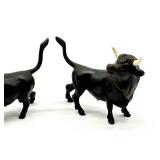Pair of Antique Bronze Bull Figurines
