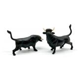 Pair of Antique Bronze Bull Figurines