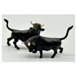 Pair of Antique Bronze Bull Figurines