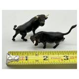 Pair of Antique Bronze Bull Figurines