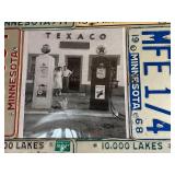 License Plate Framed Photo of Old Texaco Gas Station