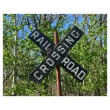 Vintage Rail Road Crossing Sign with Glass Marbles