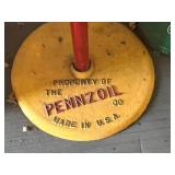 Oval Pennzoil Porcelain Sign on Original Cast Iron Base