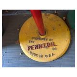 Oval Pennzoil Porcelain Sign on Original Cast Iron Base