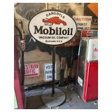 Gargoyle Mobiloil Porcelain Sign on Original Cast Iron Base