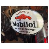 Gargoyle Mobiloil Porcelain Sign on Original Cast Iron Base