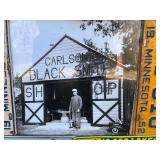 Vintage MN License Plates Framed Around Black Smith Shop Photo