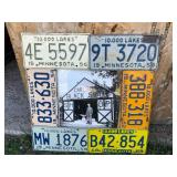 Vintage MN License Plates Framed Around Black Smith Shop Photo