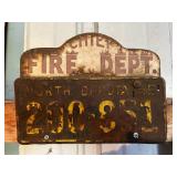 1955 ND License Plate with Chief Fire Dept.Topper